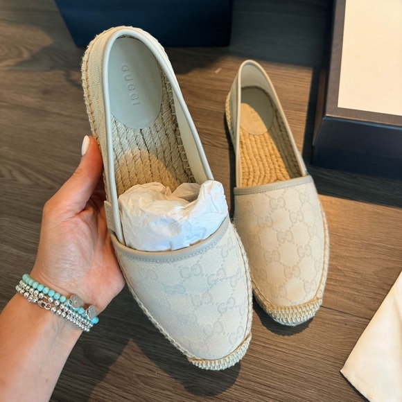 Brand New Gucci GG Canvas Leather Mystic White Espadrilles 39 - Picture 4 of 12